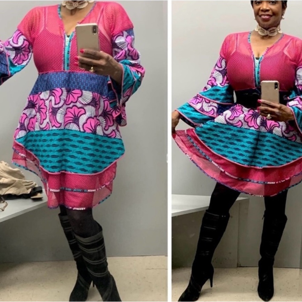 Colorful Mesh African Print‎ Dress